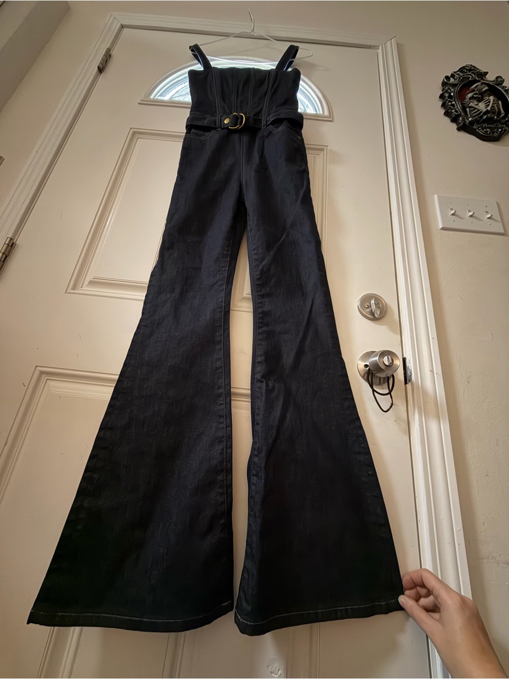 DL1961 Holloway Flare Jumpsuit - Indigo Coated - Size 23 (With Original Belt)